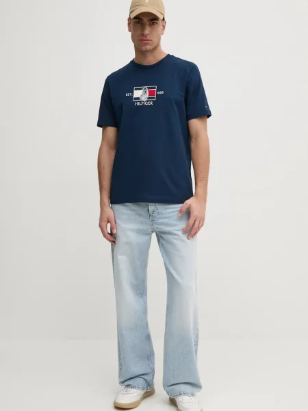 Kratka majica Tommy Hilfiger mornarsko modra