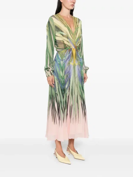Костюм рокля Elie Saab с V-образно деколте зелено