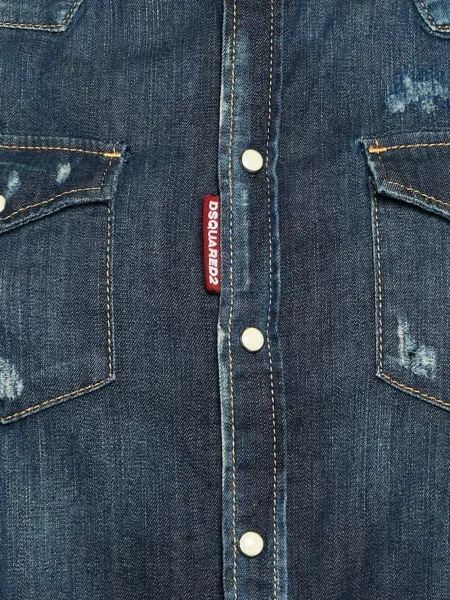 Cămașă Dsquared2 zdrențuiți albastru