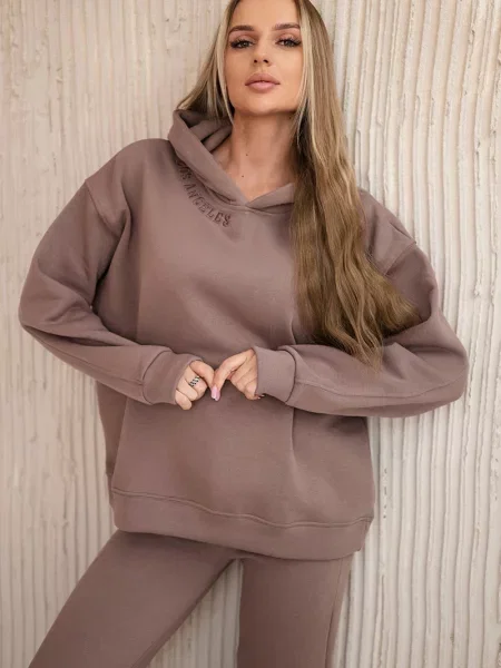 Haftowany komplet dresowy Kesi ocieplany brązowy