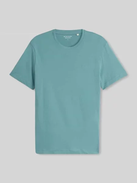 T-shirt o kroju regular fit z czystej bawełny z wyhaftowanym logo Tom Tailor niebieska