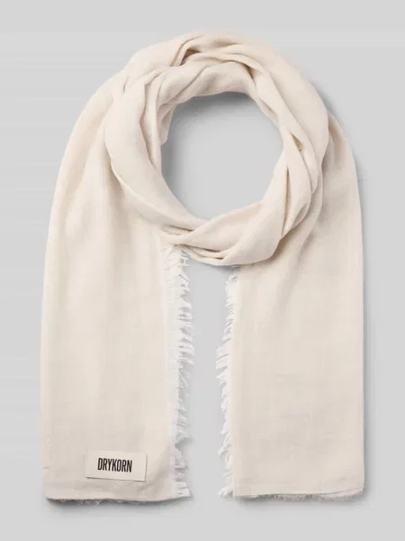 Szal z detalem z logo i frędzlami model ‘PLINA’ Drykorn