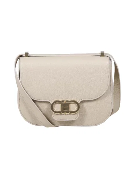 Torebka skórzana Salvatore Ferragamo skórzana w geometryczne wzory beżowa