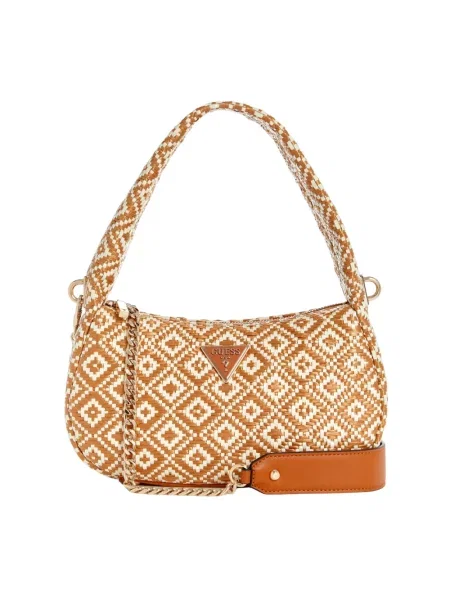 Lniana wielobarwność torebka hobo Guess brązowa