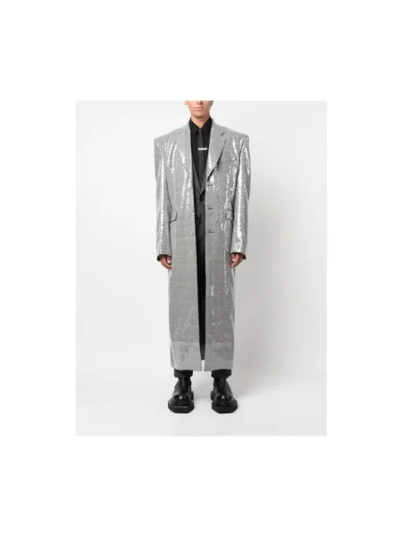 Płaszcz Vetements z cekinami w kratę biały