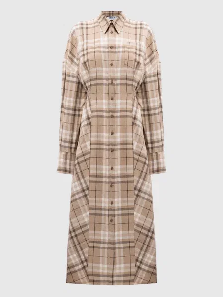 Клетчатое платье-рубашка The Attico бежевое