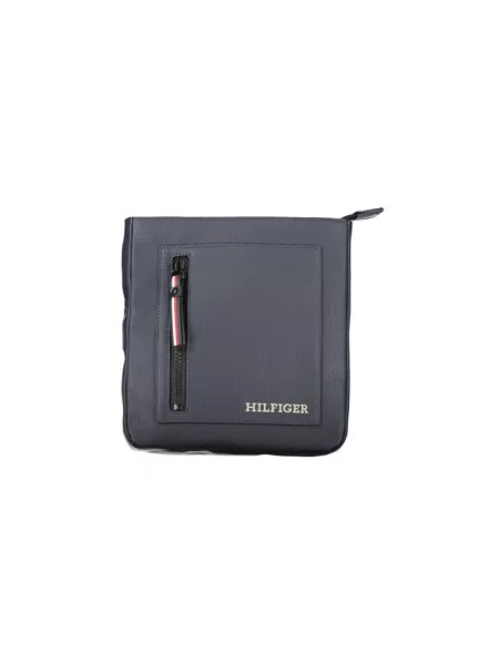 Lniana torba Tommy Hilfiger elegancka niebieska