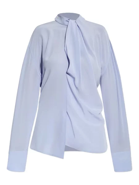 Bluză Victoria Beckham de mătase drapată albastru