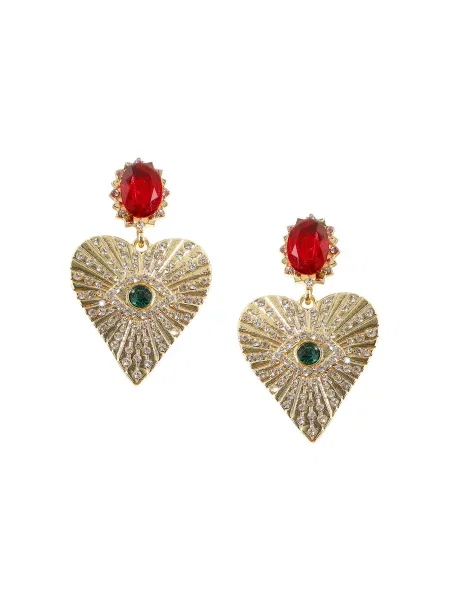 SOHI Uhani Denise zlata / temno zelena transparentna rdeča