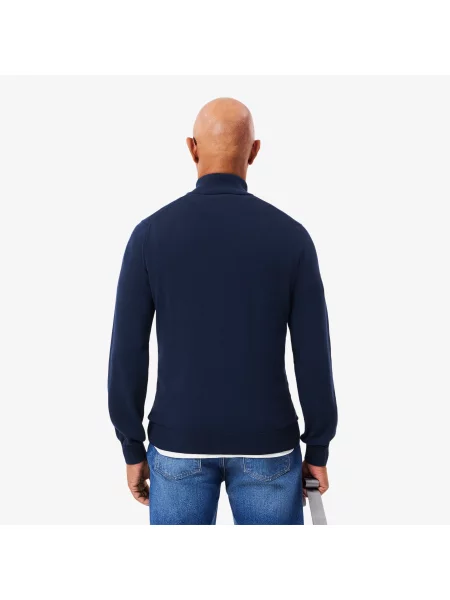 Lacoste Sweter Z Bawełny Organicznej Zapinany Na Pod Szyją granatowy