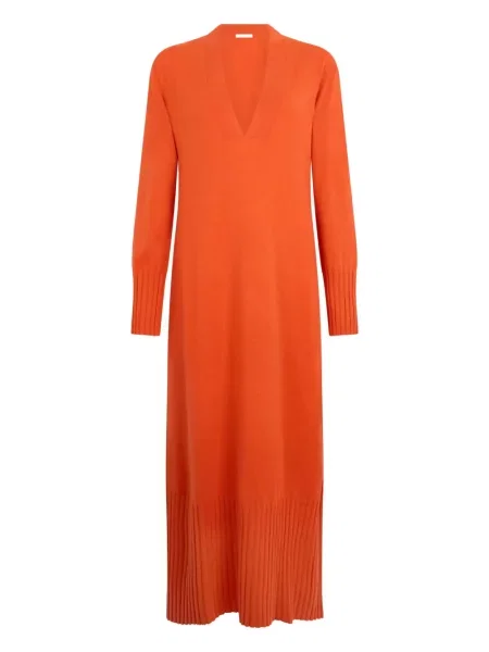 Rochie maxi Malo tricotate cu decolteu în V de costum portocaliu