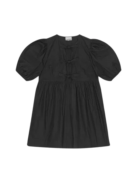 GANNI sukienka Cotton Poplin Tie String Mini Dress mini rozkloszowana czarny