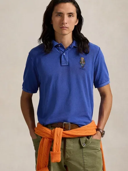 Тениска с яка Polo Ralph Lauren с изчистен дизайн синьо