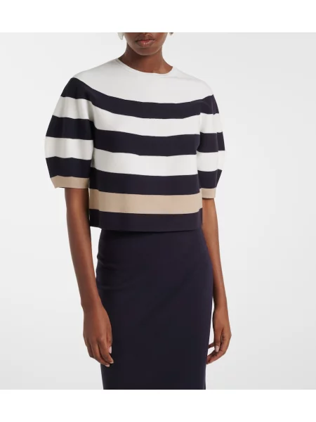Pulover Max Mara cu dungi tricotate alb