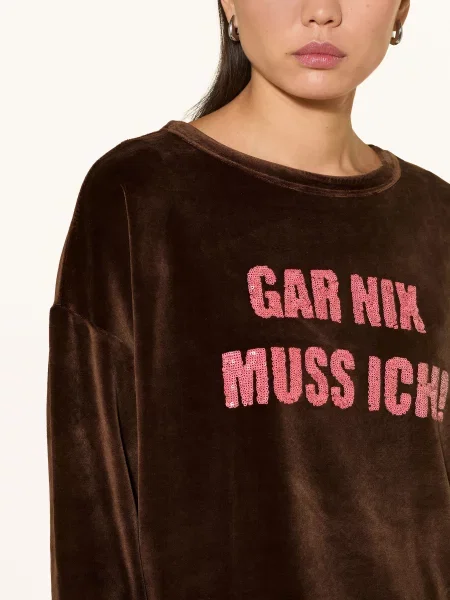 Grace Tričko S Dlouhým Rukávem Gar Nix Z Veluru S Flitry tmavě hnědá / neonově růžová
