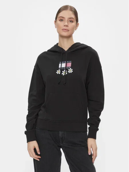 Tommy Jeans Bluză Tjw Bxy Daisy Flag Hoodie negru
