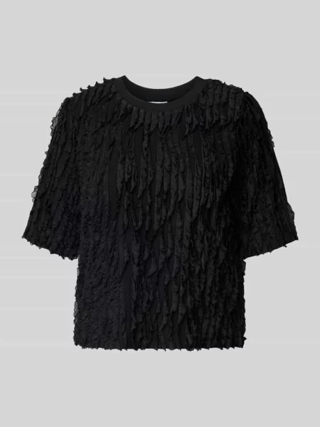 T-shirt o kroju regular fit z obszyciem falbanami i okrągłym dekoltem Jake*s Collection czarna