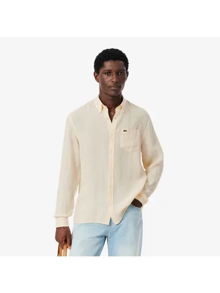 Lacoste Koszula Lniana Regular Fit beżowy