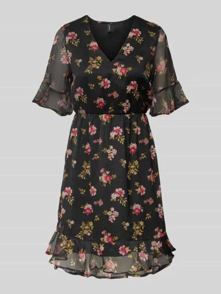 Sukienka mini taliowana z dekoltem w serek model ‘SMILLA’ Vero Moda czarna