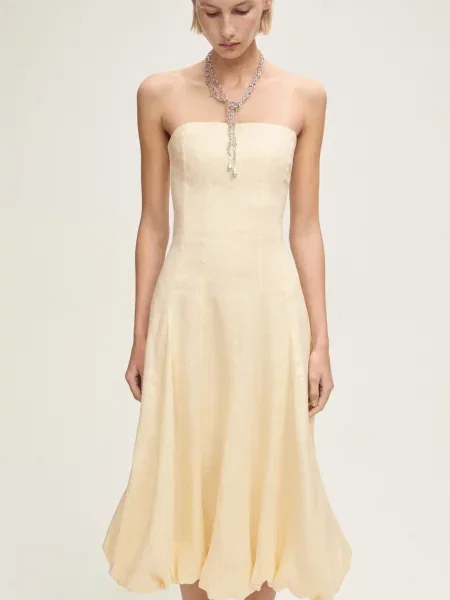 Лляна Сукня міді MANGO молочний