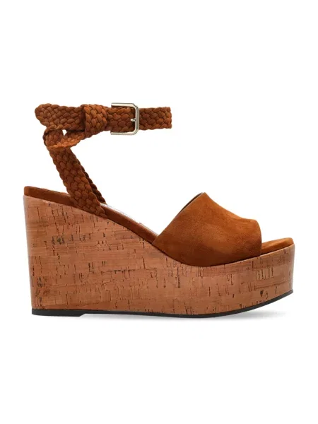 Sandały Jimmy Choo skórzane na koturnie brązowe