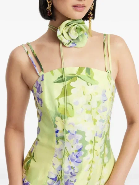Rochie mini Leo Lin cu model floral de costum verde