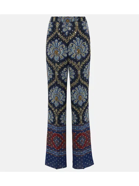 Pantaloni Etro de mătase cu model paisley albastru