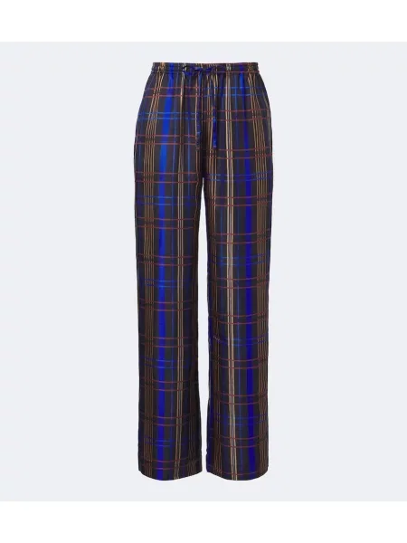 Pantaloni Asceno de mătase în carouri