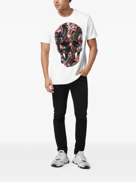 Tricou Philipp Plein cu strasuri alb