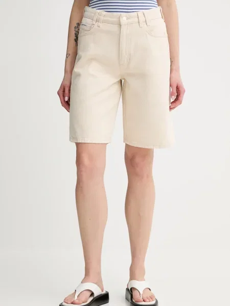 Marc O'Polo pantaloni scurți jeans uni high waist bej