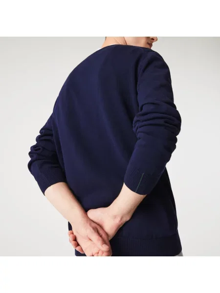Lacoste Sweter Z Dekoltem W Serek Z Organicznej Bawełny granatowy