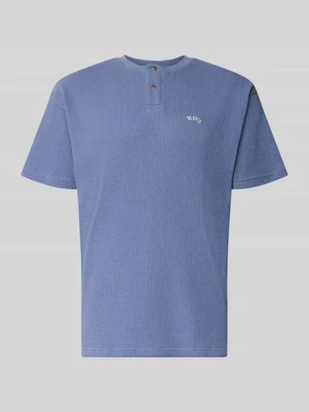 Koszulka z dekoltem henley z fakturowanym wzorem i wyhaftowanym logo Blkvis niebieska