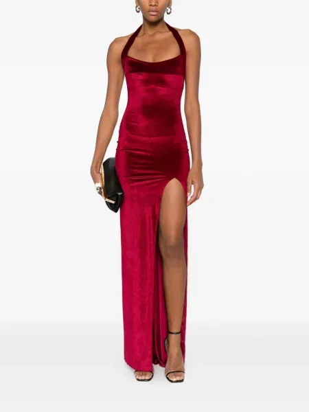 Βελούδινη μάξι φόρεμα Atu Body Couture με halter λαιμόκοψη κόκκινο