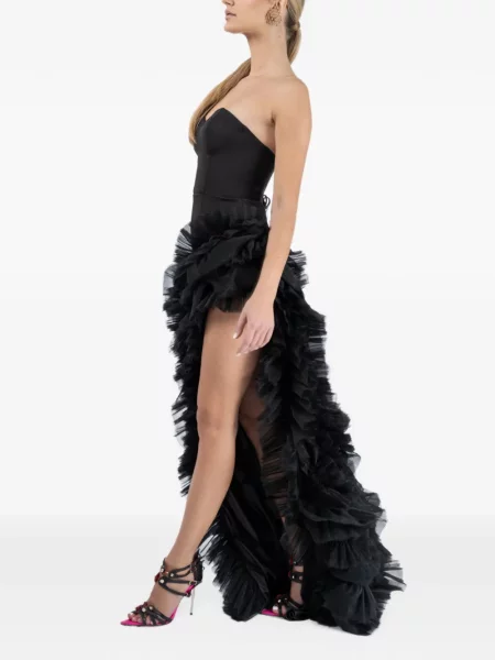Rochie maxi Monarh cu volane asimetrică negru