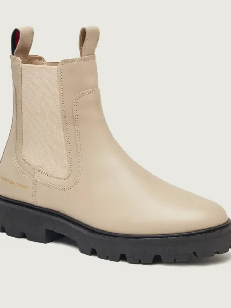 Tommy Hilfiger Bokacsizma Lthr Low Chelsea Ekru bézs