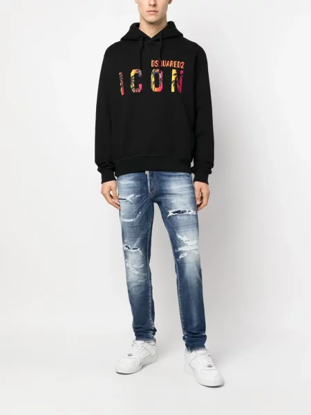 Raštuotas džemperis su gobtuvu Dsquared2 su gobtuvu juoda