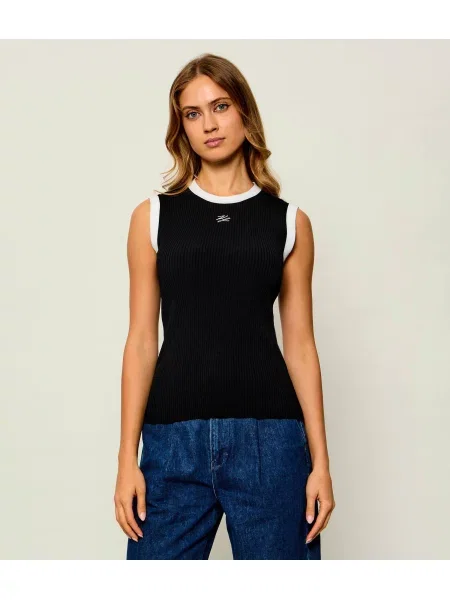 Karl Lagerfeld Top brodat / alb negru