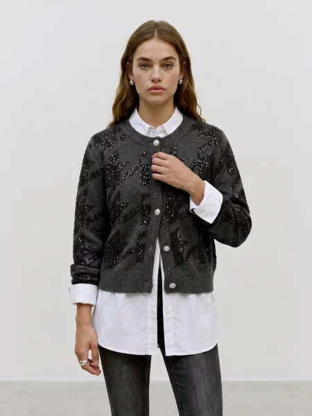 VERO MODA Πλεκτή ζακέτα VMNEW ZUZU σκούρο γκρι μαύρο