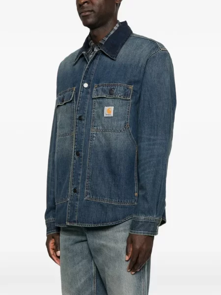 Péřová bunda Carhartt Wip s autogramem modrá