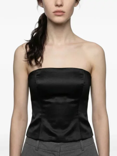 Top Brunello Cucinelli din satin fără bretele negru