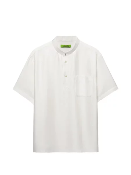 Scurt tricou polo Shanghai Tang cu model herringbone alb