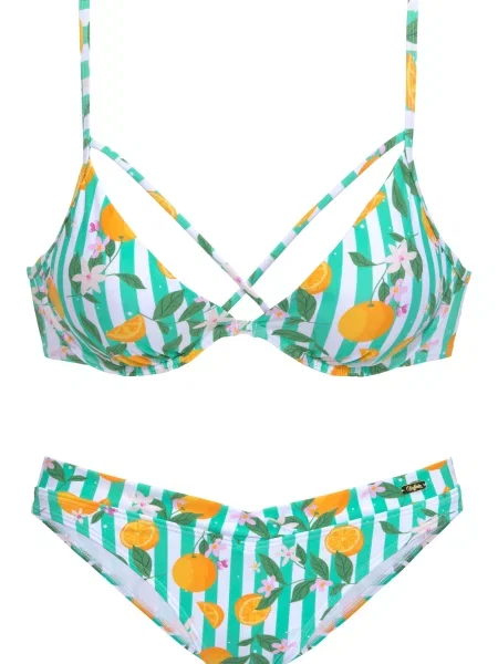 BUFFALO Sutien costum de baie verde mentă / verde jad / portocaliu mandarină / murdar alb