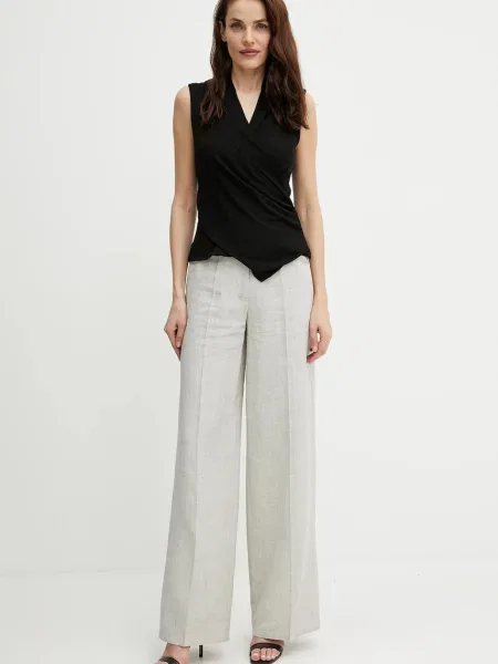 Штани з домішкою льону Forte Forte широкі висока посадка my pants бежевий