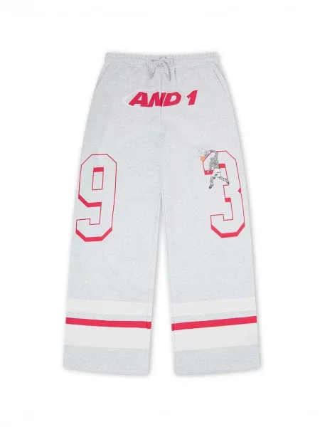 Kalhoty světle šedá / červená bílá