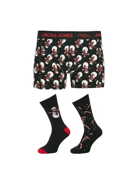 Jack & Jones Набір боксерські шорти та шкарпетки Snow Skulls Giftbox чорний