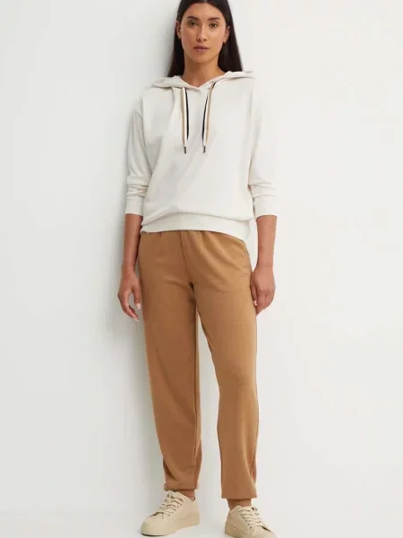 BOSS bluza lounge z kapturem gładka beżowy