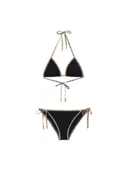 Bikini Burberry w kratkę z dekoltem halter czarny