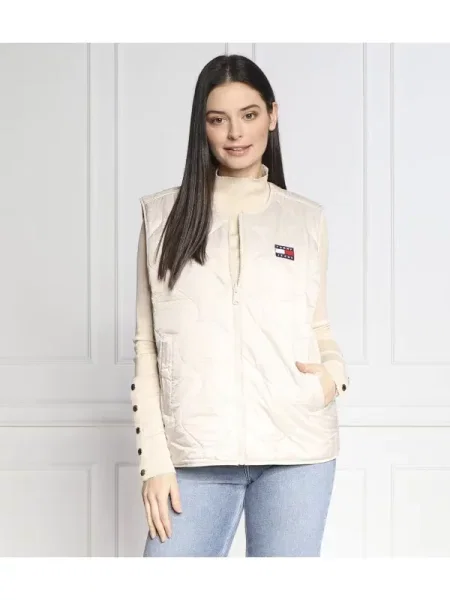 Tommy Jeans Kétoldalas szteppelt mellény bézs