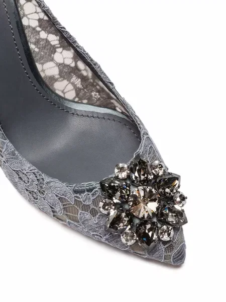 Nėriniuotos bateliai Dolce & Gabbana su kristalais pilka
