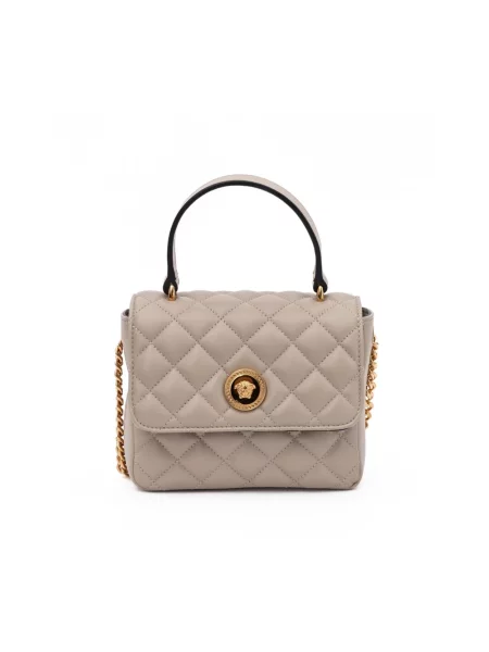 Torebka crossbody Versace skórzana pikowana beżowa